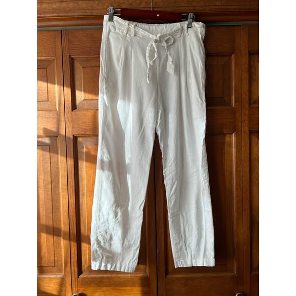 Love Tree Women's Linen Blend Melissa Pants Cropped Belted Pull-On White Size L - Picture 2 of 10